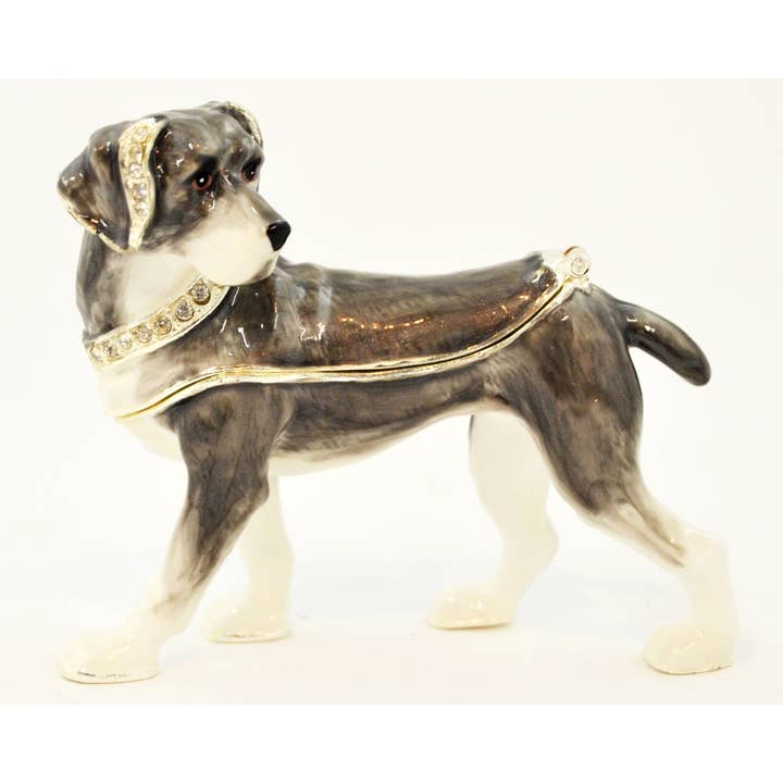 Schmuckkästchen für Hunde mit Schmucksteinen. Handbemalte Emaille für den Großhandel von Ciel Collectables