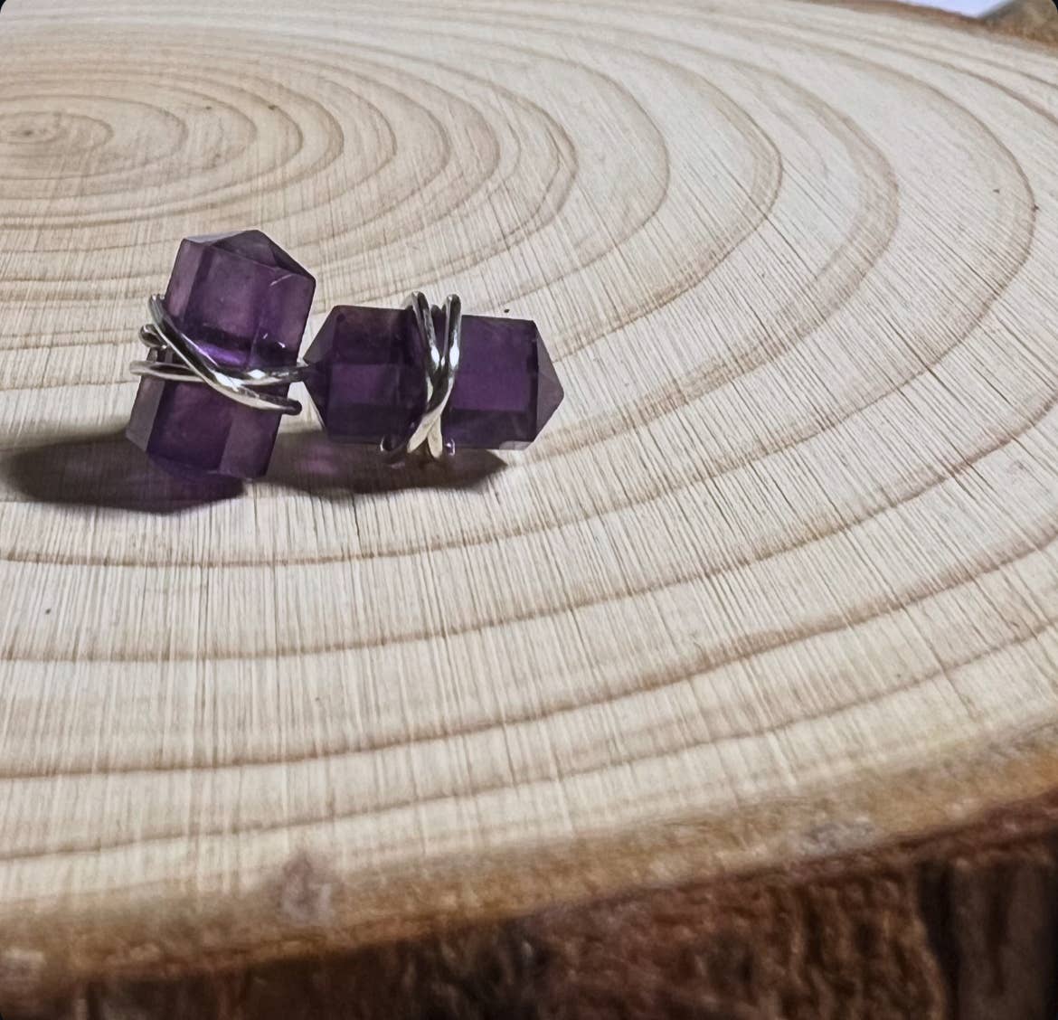 forest & fog - Wholesale Stud/Post Earrings - Wire Wrapped Gemstone Earrings-Amethyst & Sterling Silver