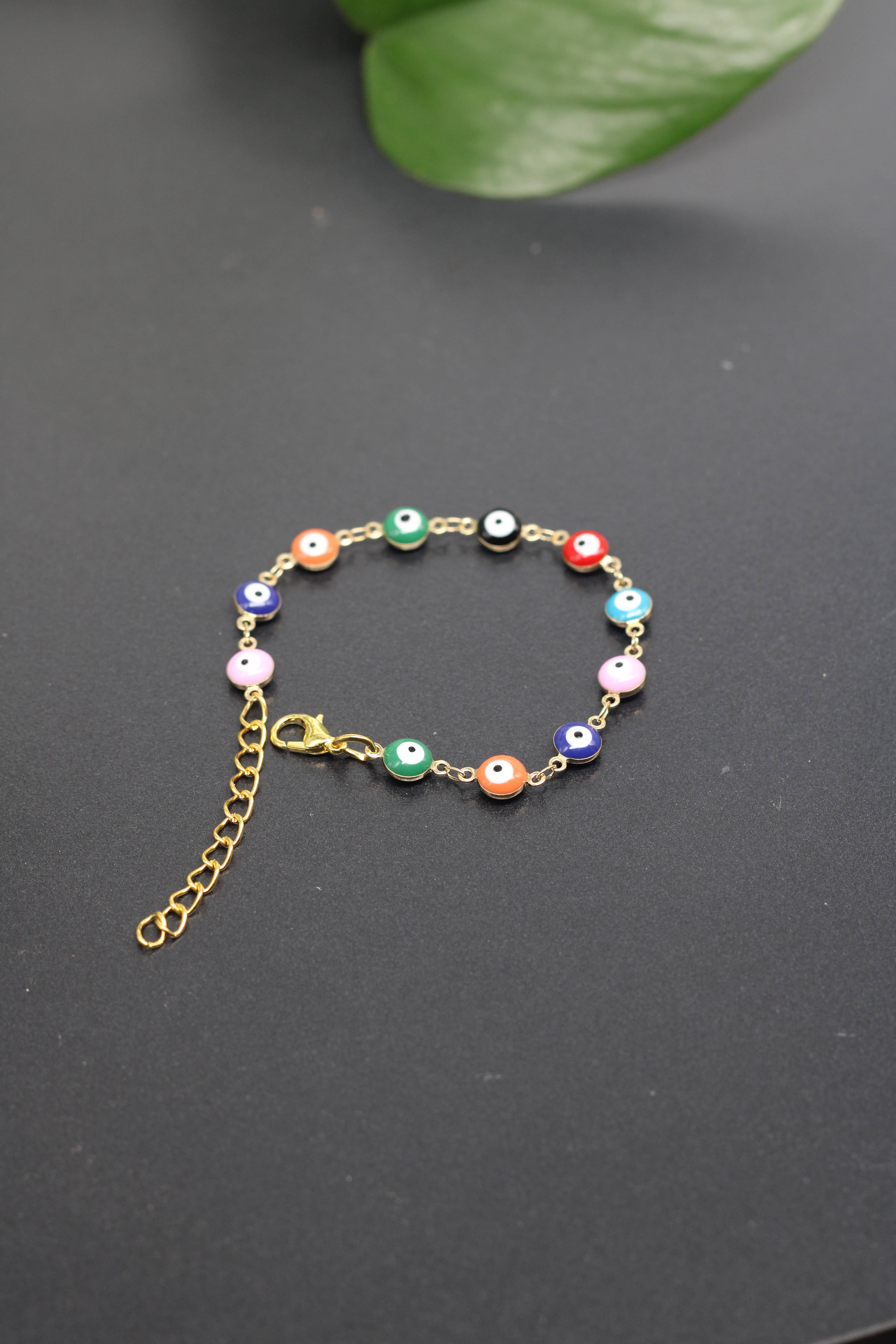 Three Witches Tea Shop - Wholesale Charm/Dangle Bracelet - Rainbow Mal de ojo, evil eye adjustable bracelet2