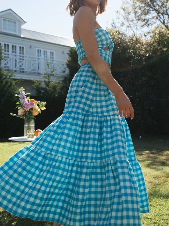 Blue Summer Sexy Plaid Set Hot European US Style for wholesale on Faire18