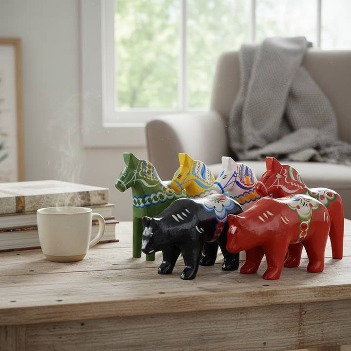 Pack de démarrage : 2 ours + 4 chevaux Dala (13 cm) | Suède pour la vente par Dalaart