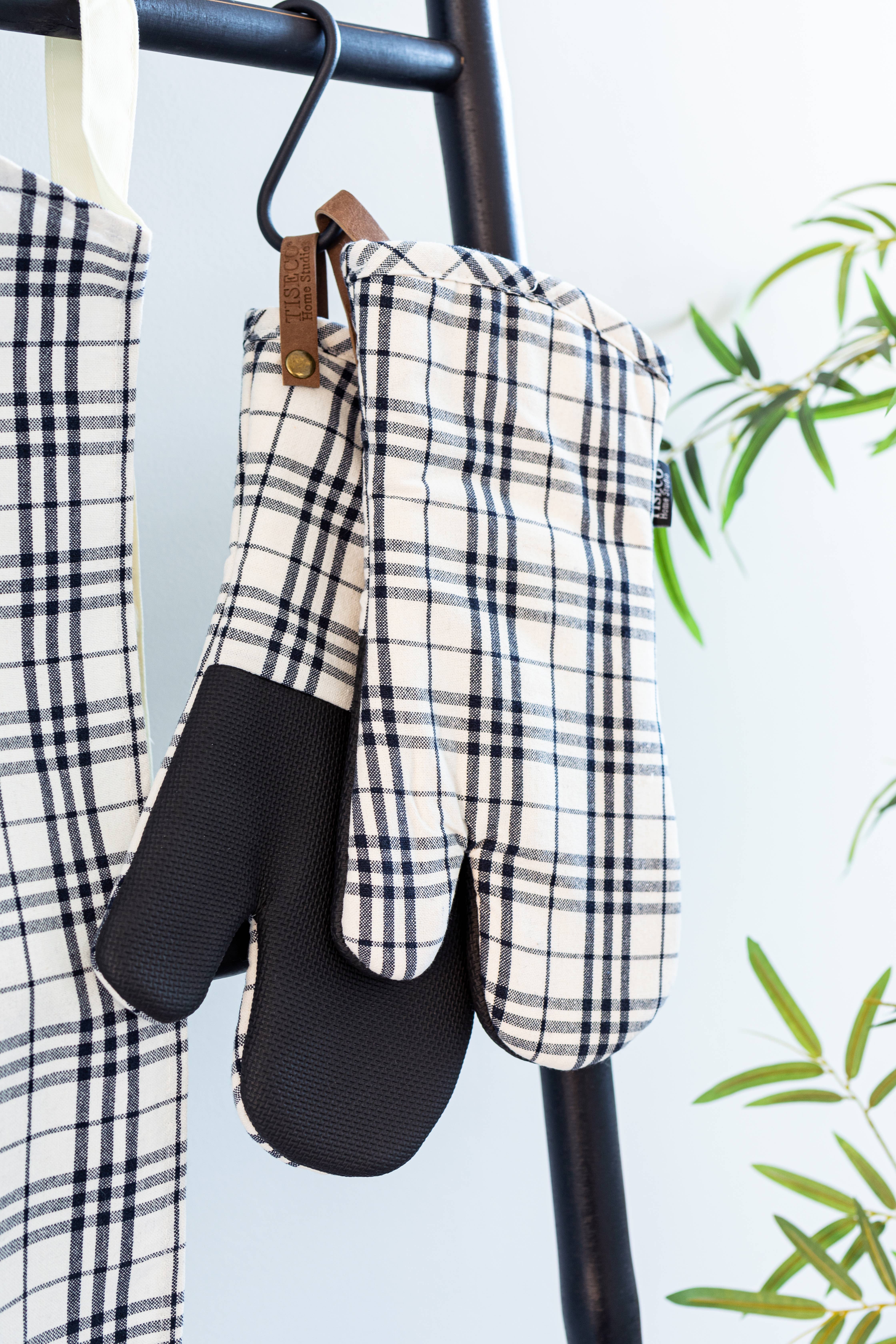 Tiseco – Luva de forno/pega por atacado – Luvas de forno SHERLOCK CHECKER - Conjunto de 2 - 17x33 cm, preto/branco0