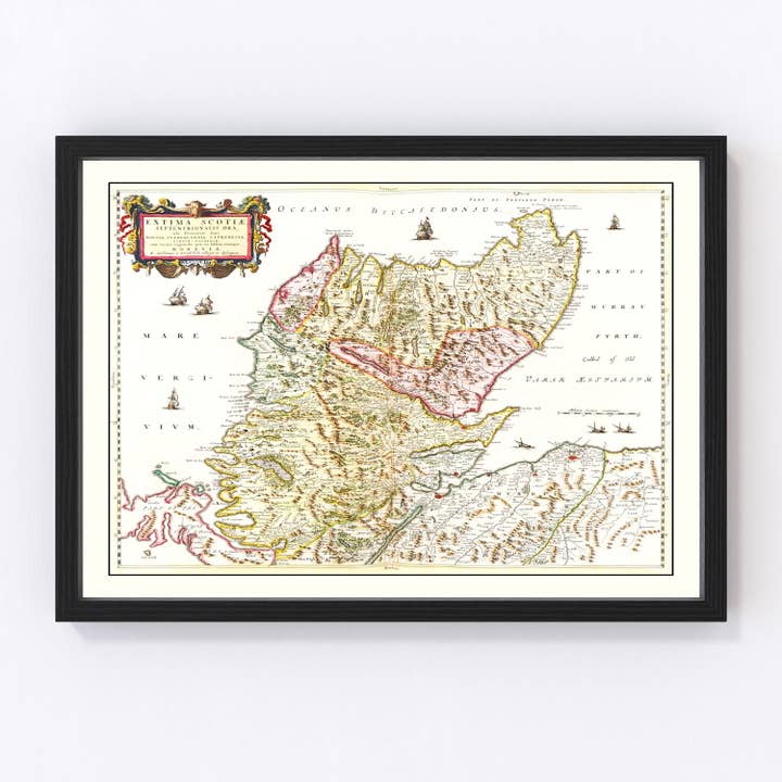 Vintage Map of The Scottish Highlands, 1665 for wholesale by Ted's Vintage Art
