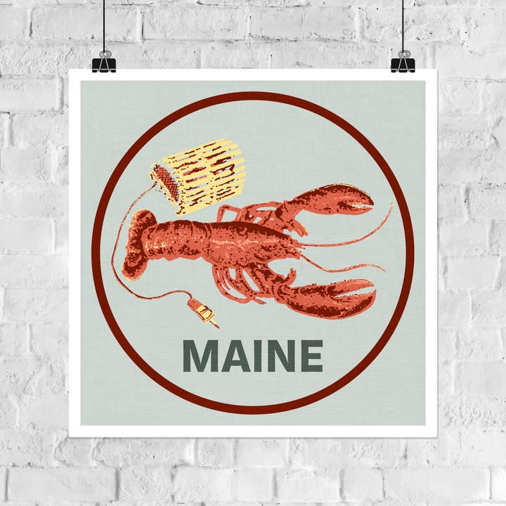 Maine Red Lobster 8x8in Giclee Print for wholesale by Quiet Tide Goods