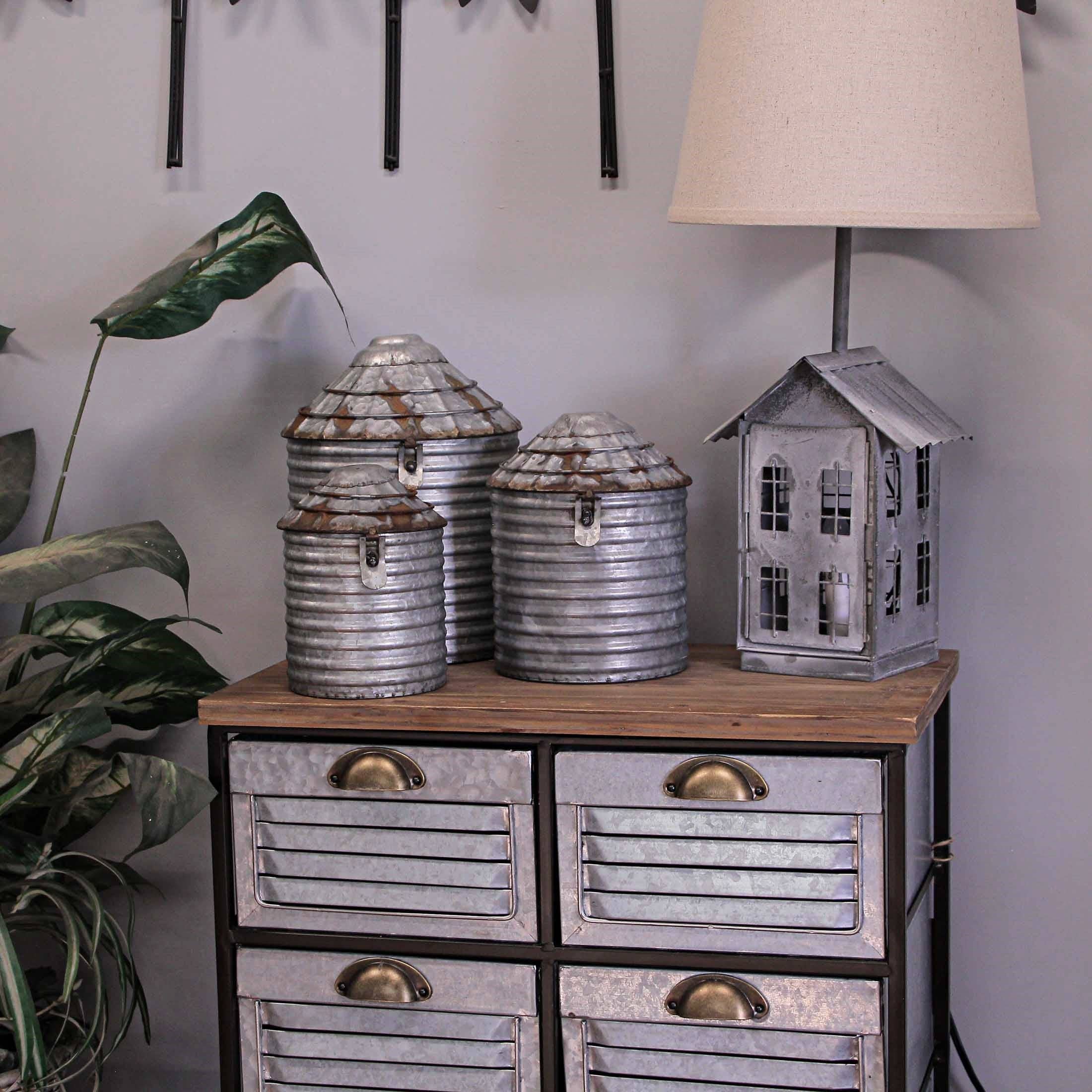 Zeckos - Vente Ensembles de boîtes - Ensemble de 3 boîtes décoratives en étain en forme de silo4