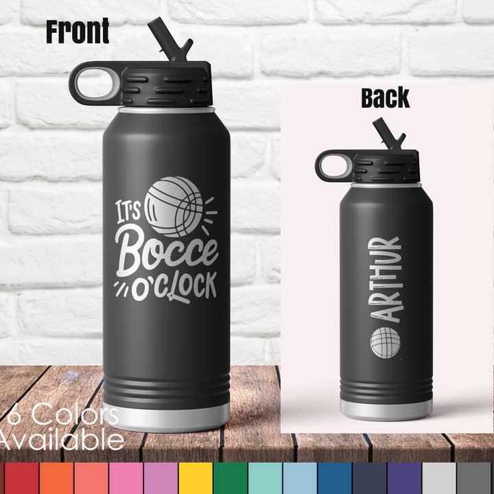 Bouteille de sport Bocce O' Clock | Bouteille d'eau gravée de 32 oz pour la vente par Happy Camper TX