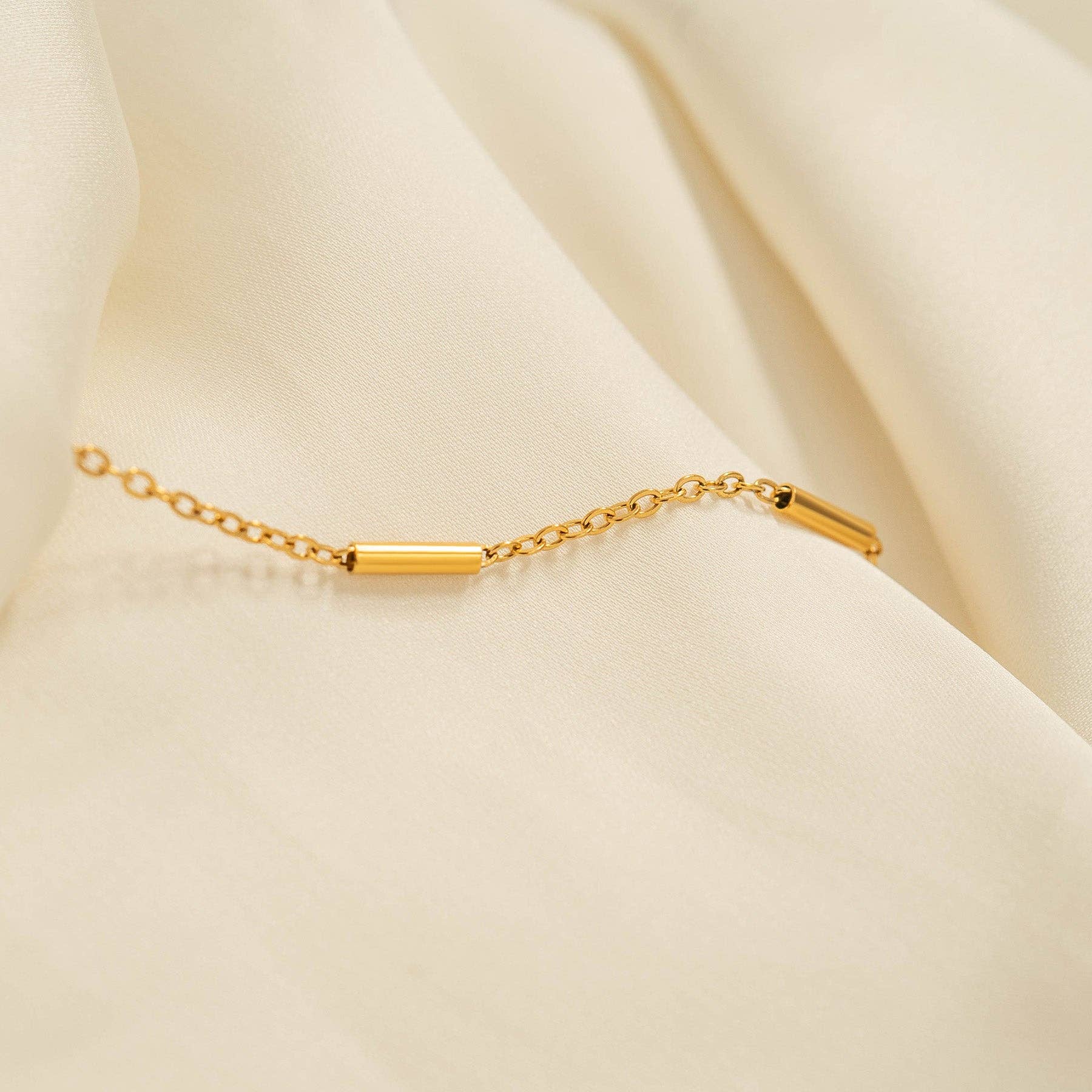 WJW - Wholesale Link & Chain Bracelet - 18K Gold PVD Stainless Steel Satellite Bar Chain Bracelet8