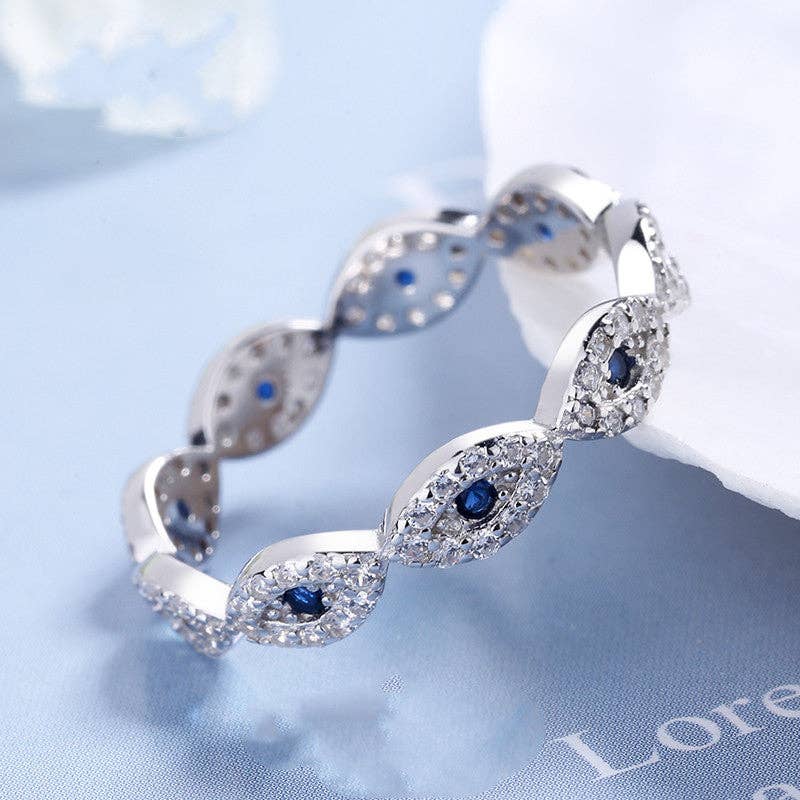 Perimade & Co. LLC - Wholesale Multi-Stone Ring - Turkish Evil Eye Stacking Band Ring in 925 Sterling Silver