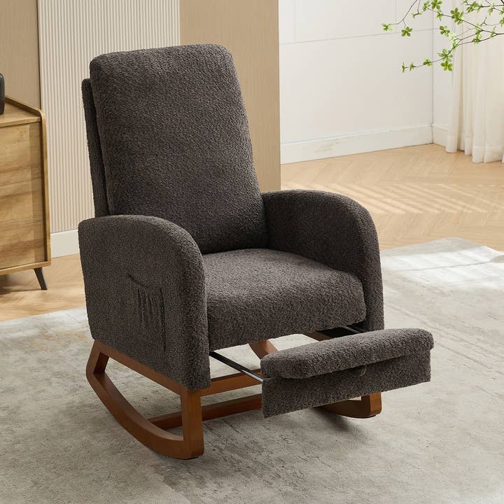 Charcoal High Back Nursery Rocking Chair with Retractable Footrest for wholesale on Faire0