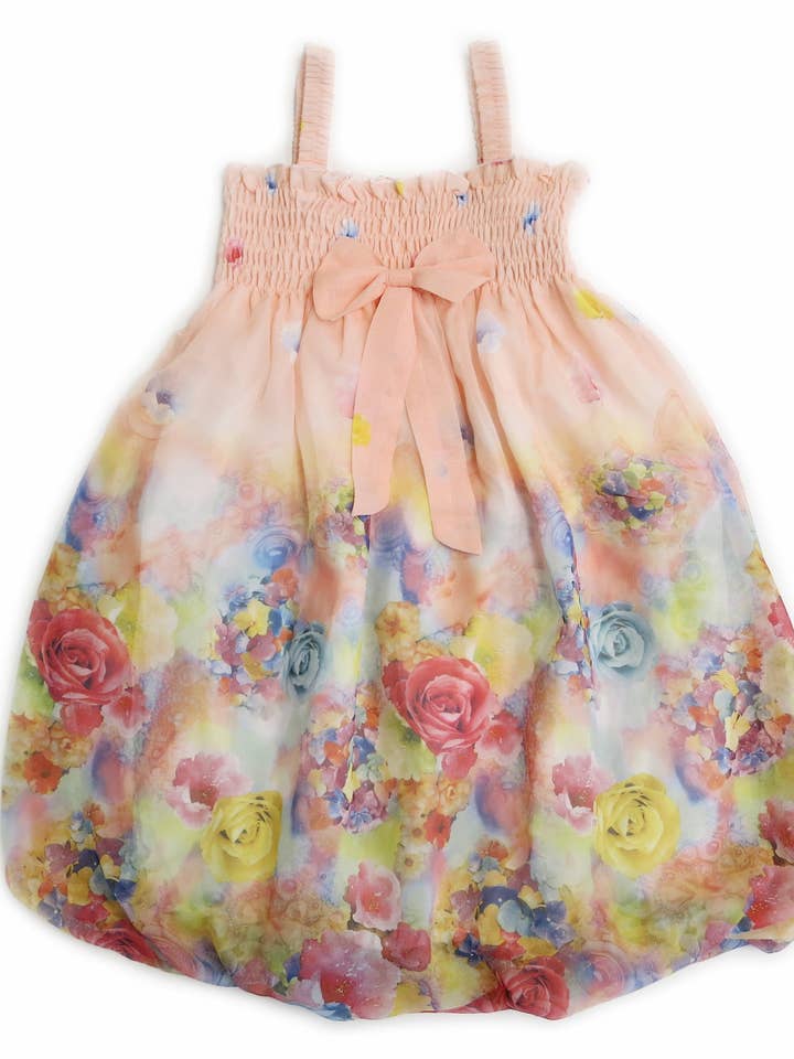 Wenchoice - Vendita all'ingrosso Vestito - Bambini - Vestito Baby Doll in Chiffon Floreale Rosa Corallo