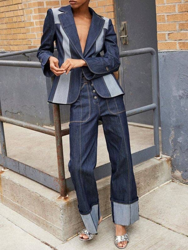 BLU PROFONDO Giacca con scollo a V a contrasto con giuntura divisa in vendita all'ingrosso su Faire8