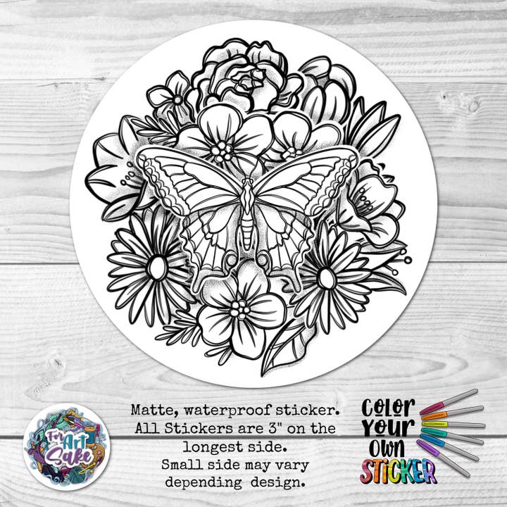 Butterfly Florals: Color Your Own Stickers for wholesale by For Art Sake Stickers