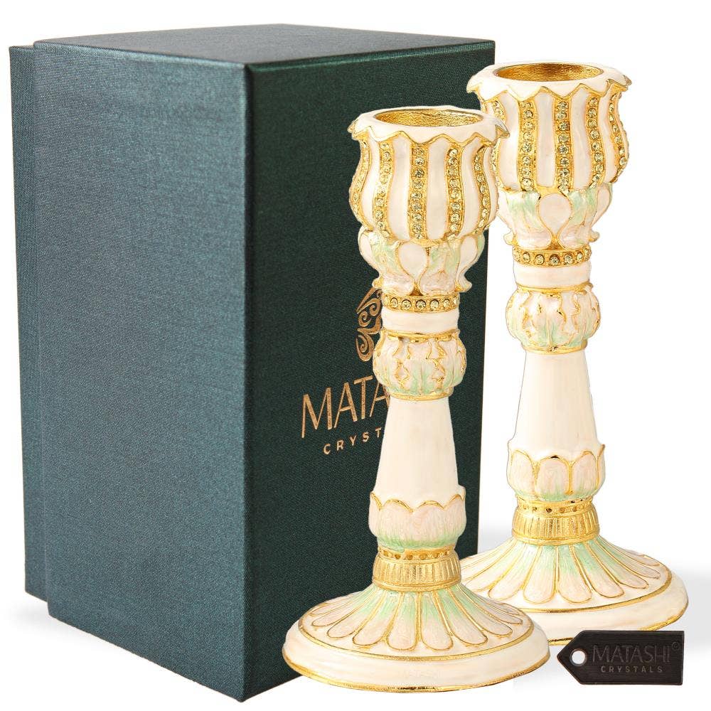 Matashi - Wholesale Candle Holder - Matashi Shabbat Candlestick (2Piece Set)w Ivory Petal Design0