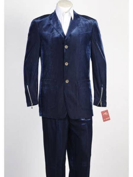 Costume en velours bleu à 3 boutons pour homme pour la vente par Alberto Nardoni