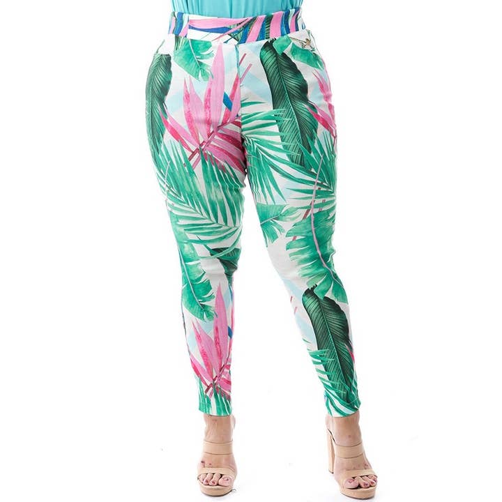 PLUS SIZE TROPICAL PRINT LEGGINGS for wholesale by Curve Market