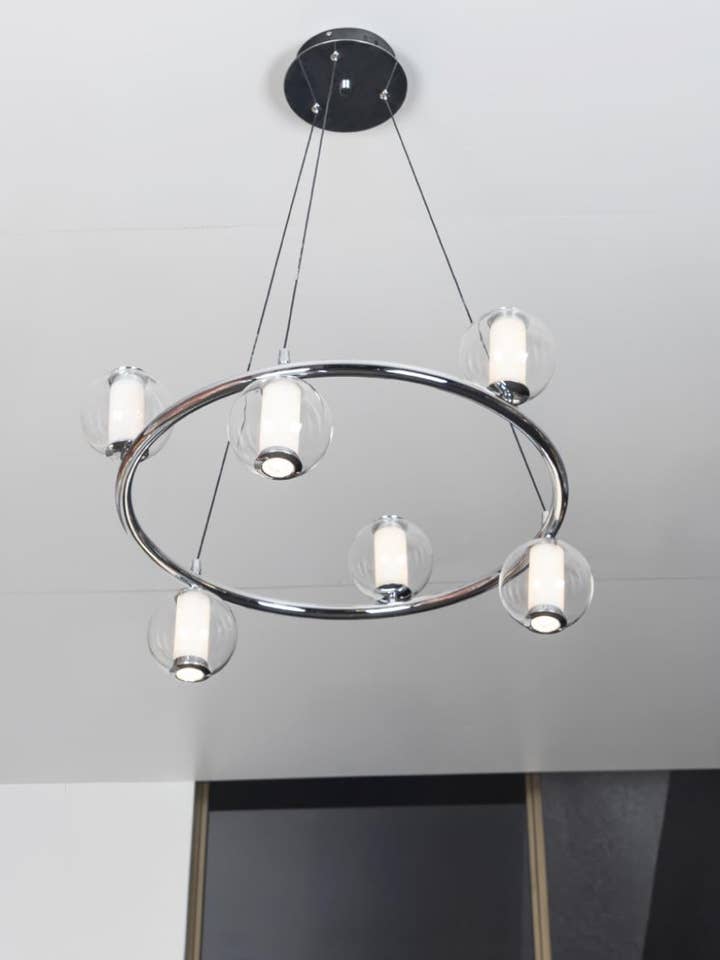 Bucharest 6-Piece Chrome Stainless Transparent Glass Chandelier 68 Cm | Modern Decorative Lighting For Homes & Hotels for wholesale by HEKA LIGHTING & TRADING LTD
