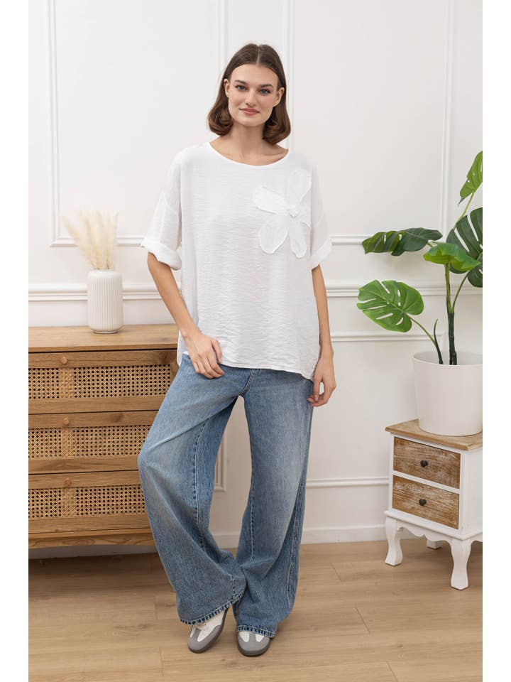 Happy look - Wholesale Blouse - Women's - Viscose Top with Round Neck and Flower Embroidery11