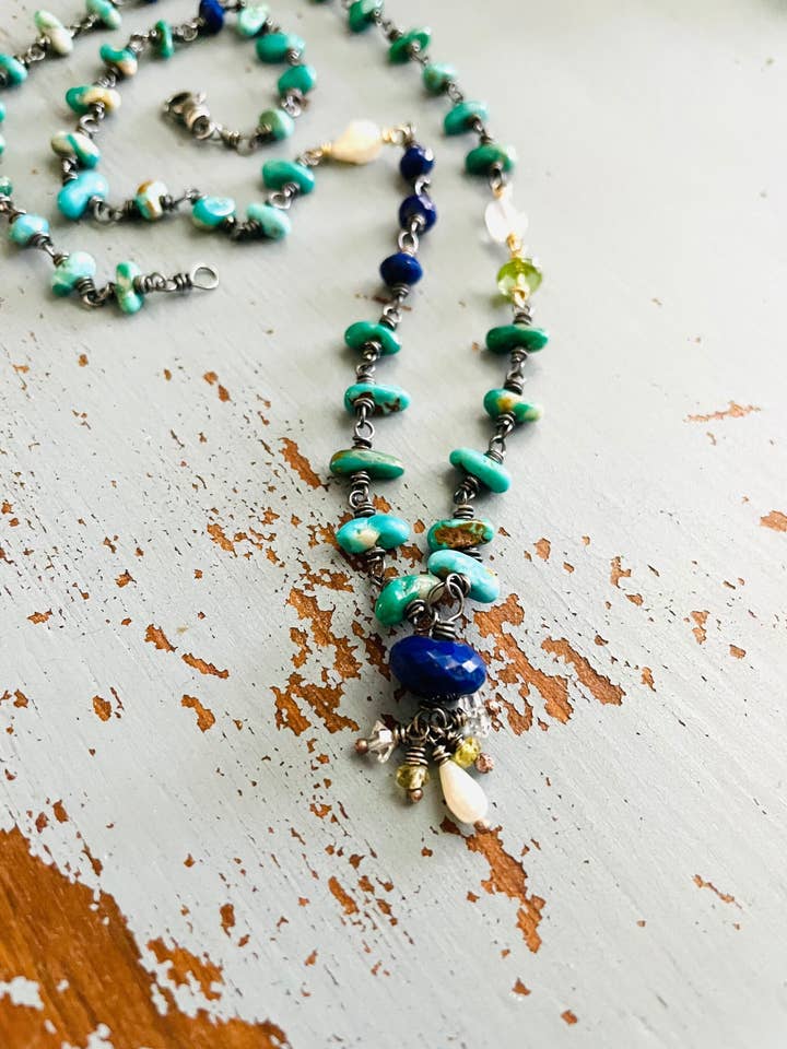 Luxury Turquoise Lapis Gemstone Necklace by Peaces Of Indigo for wholesale by Peaces of Indigo