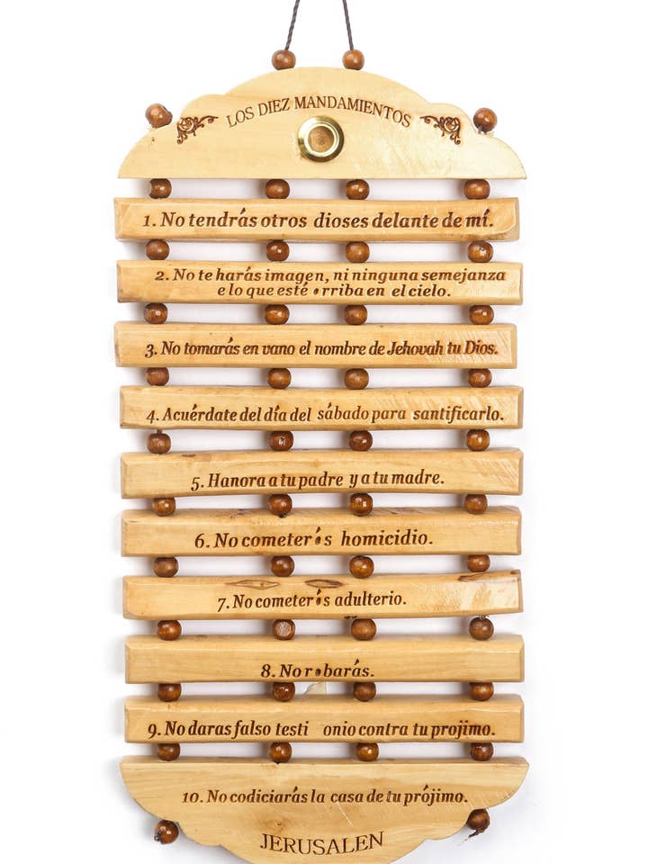 Oliven Træ_ Laserindgraverede Ti Bud Engelsk L for engroshandel hos Holyland Artisans