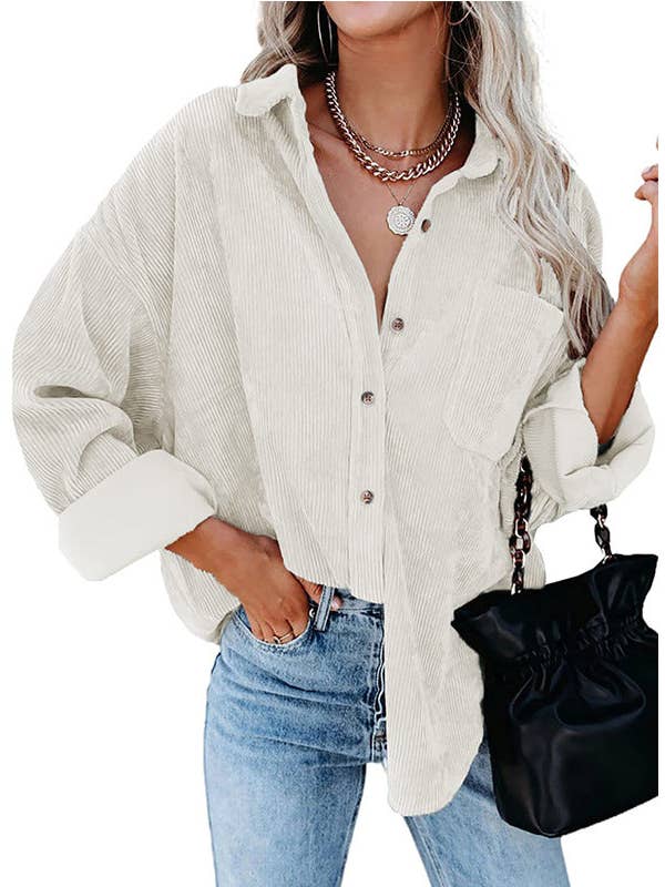 Lovesoft - Wholesale Button Down Shirt - Women's - Women's Solid Color Loose Casual Corduroy Shirt8