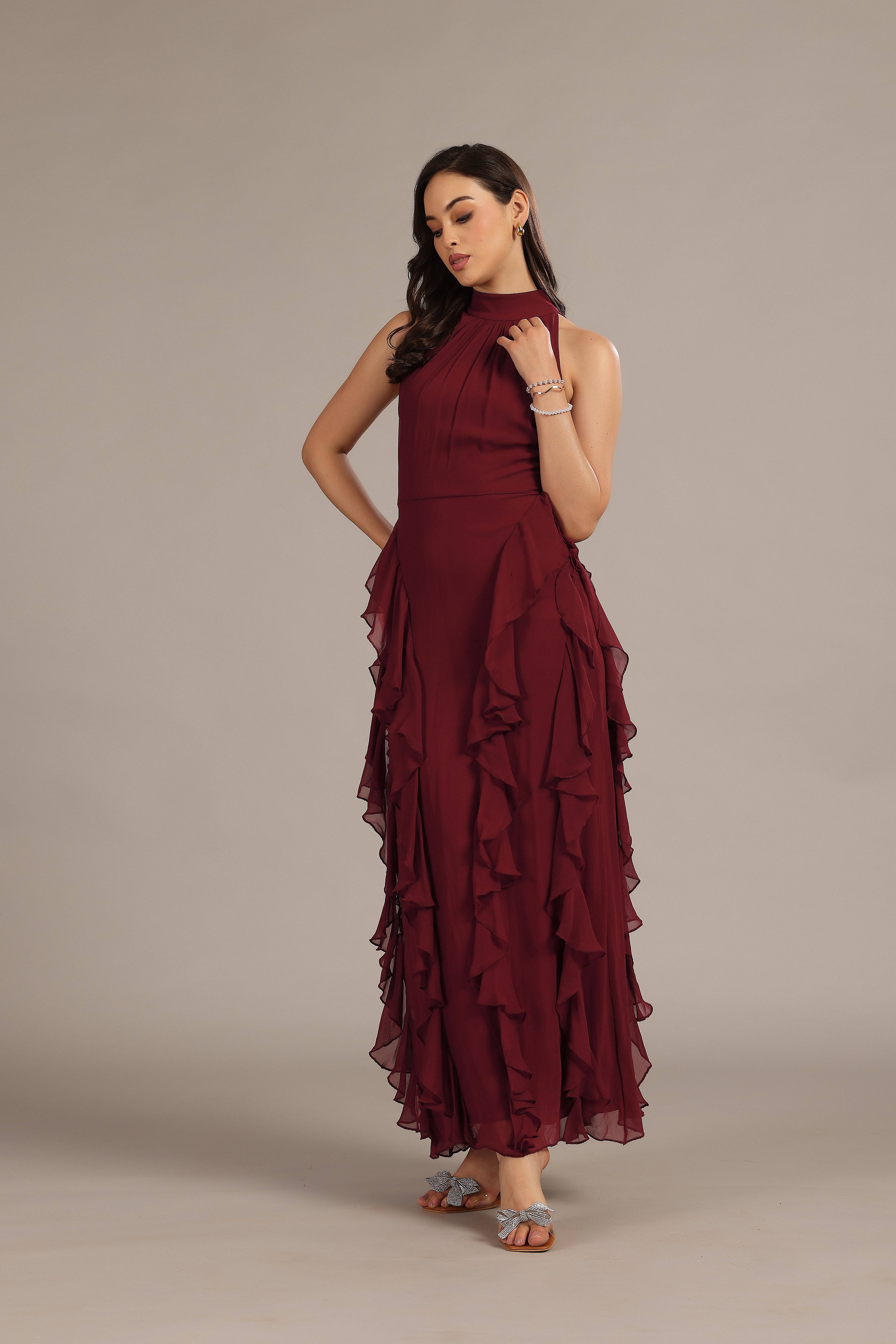 Malinina Maxi Dress in Burgundy for wholesale on Faire3