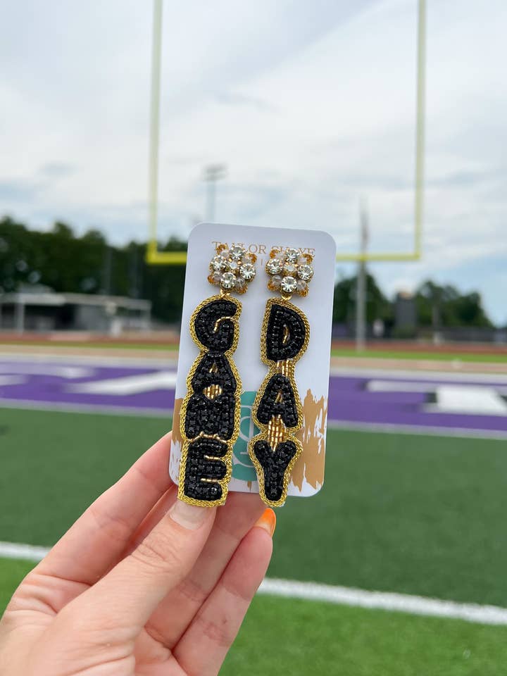 Black/Gold Gameday Drops for wholesale by Taylor Shaye Designs