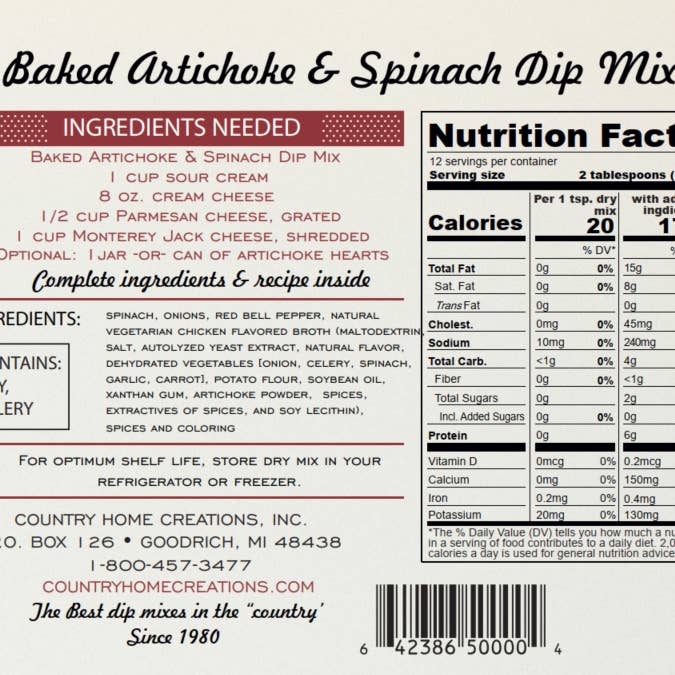 Country Home Creations - Wholesale Dip - Artisan Kitchen Baked Artichoke & Spinach Dip Mix2