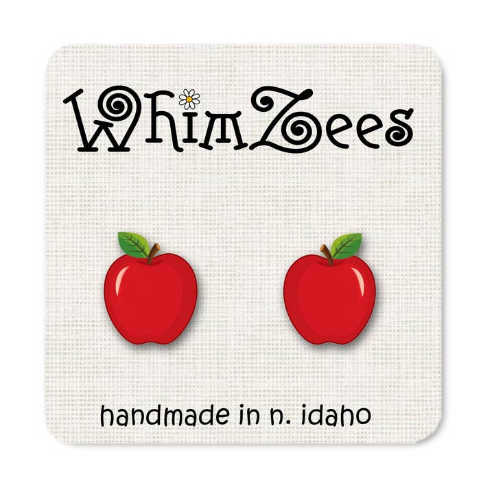 Boucles d'oreilles pomme, mignons clous de pommes rouges pour enseignants W145 pour la vente par WhimZees