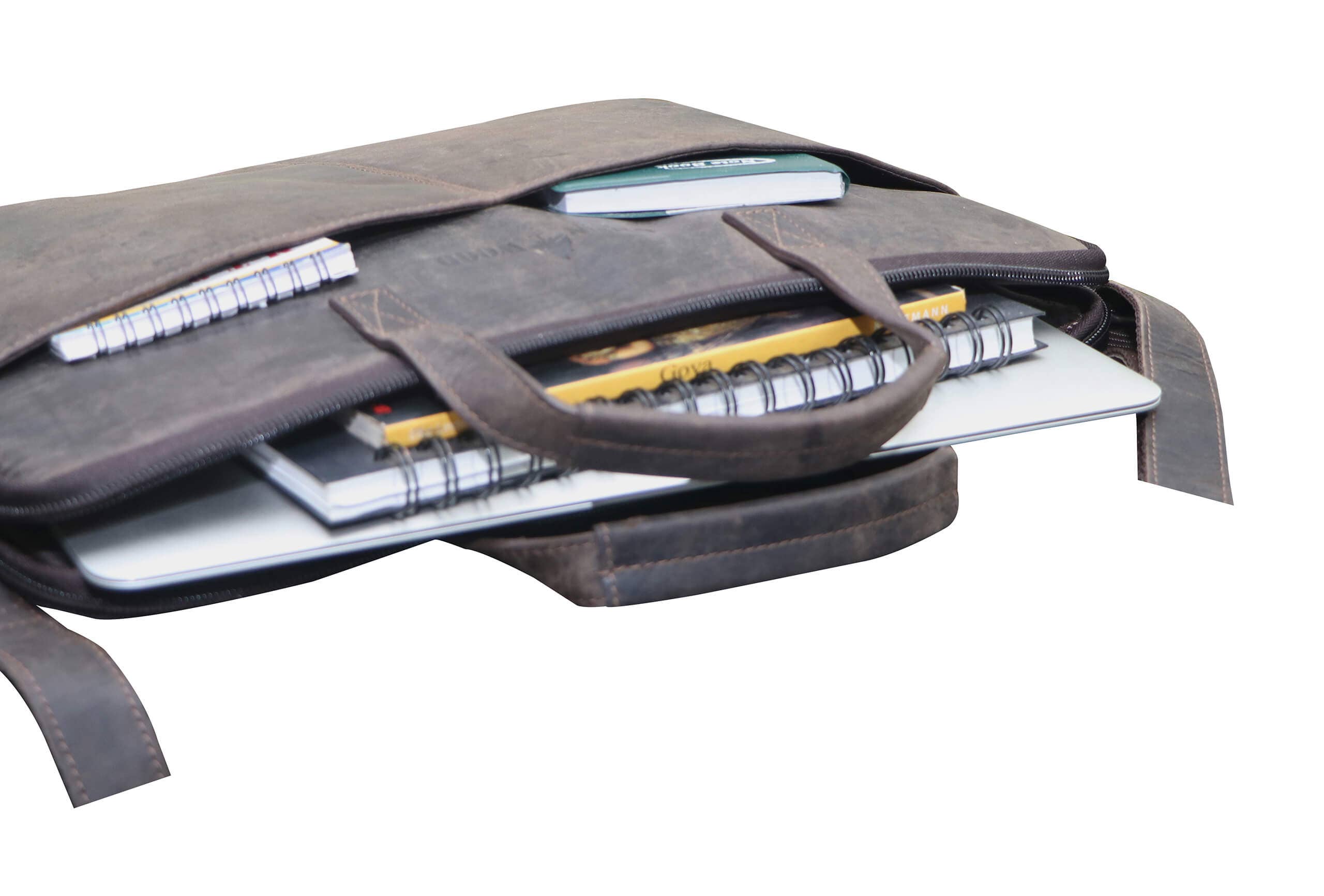 Greenwood – Großhandel Laptoptasche – Unisex – Fred Laptoptasche 13 Zoll Leder mit abnehmbarem Schultergurt14