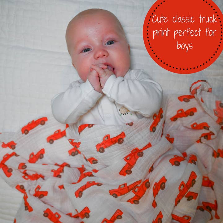 LollyBanks - Wholesale Swaddle - Baby - Truckin' On Baby Muslin Swaddle Blanket4