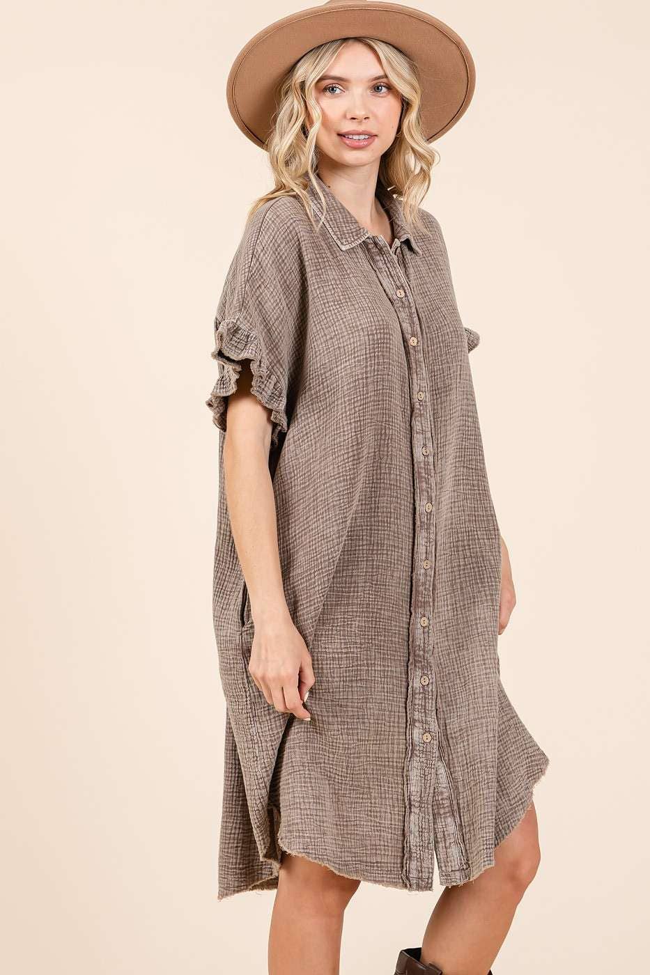 mittoshop – wholesale Dress – Women's – MINERAL WASH COTTON GAUZE MINI SHIRT DRESS5
