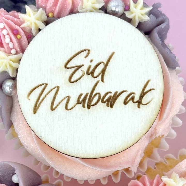 Decoración de cupcakes de madera Eid Mubarak | Decoración de disco para caja de golosinas para venta al por mayor de Pretty Box Ltd