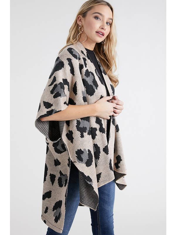Justin & Taylor – wholesale Kimono – Women's – Clarabelle || Leopard Print Kimono Cardigan Sweater