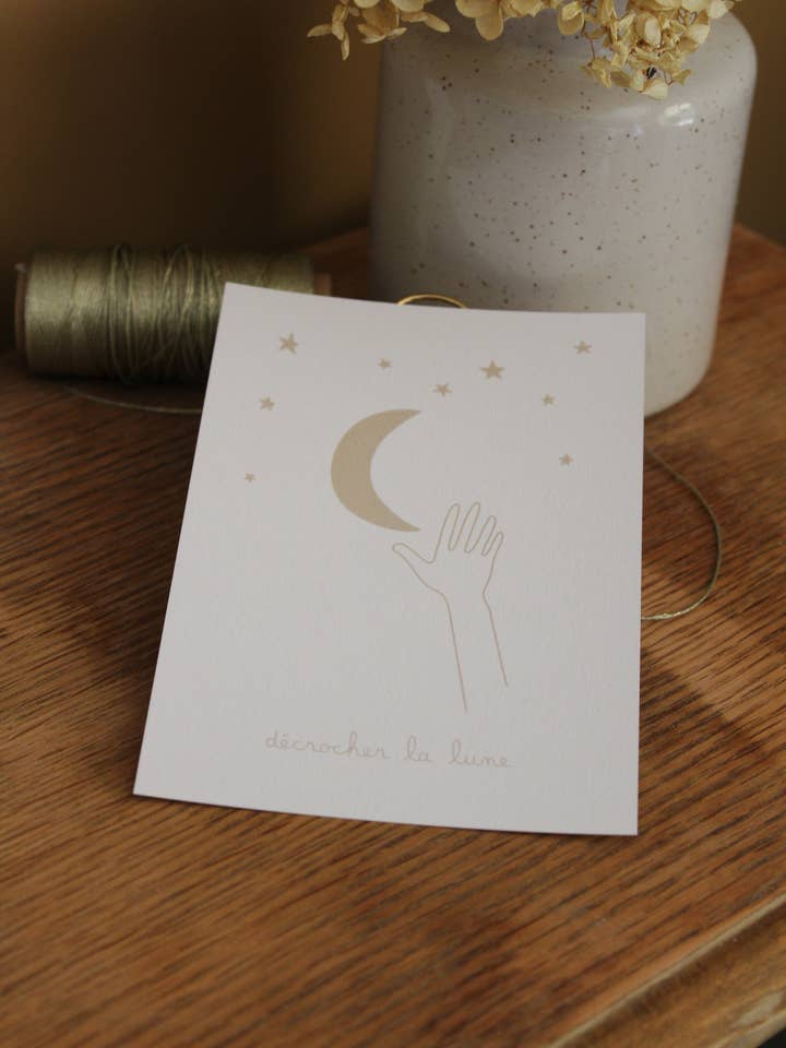 Unraking the beige moon postcard for wholesale by l'atelier de SORG