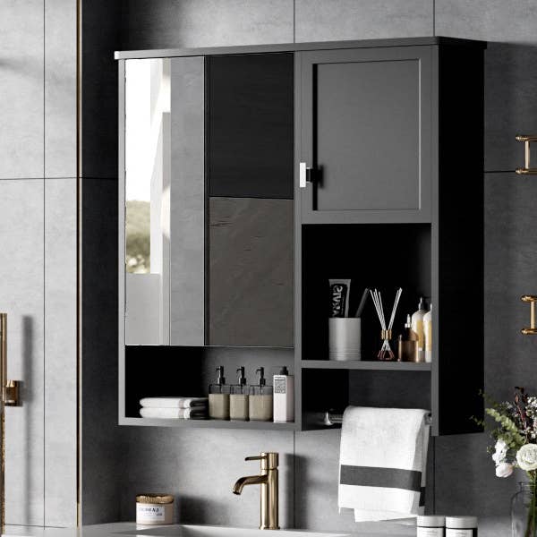 39F Inc. - Wholesale Cabinet - 29x28in Black Wall Mounted Bathroom Cabinet with Mirror20