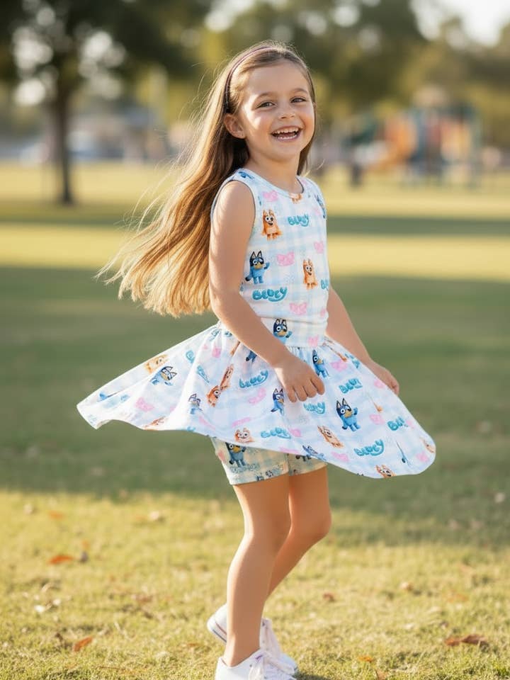 Multi-printed character girls 2 piece set. OFG60357 JEAN for wholesale by Kids Charm Online