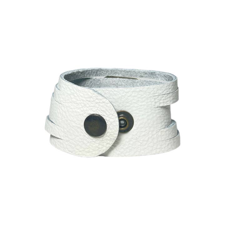 Cadella's Jewelry - Wholesale Cuff Bracelet - White Sliced Leather Cuff1