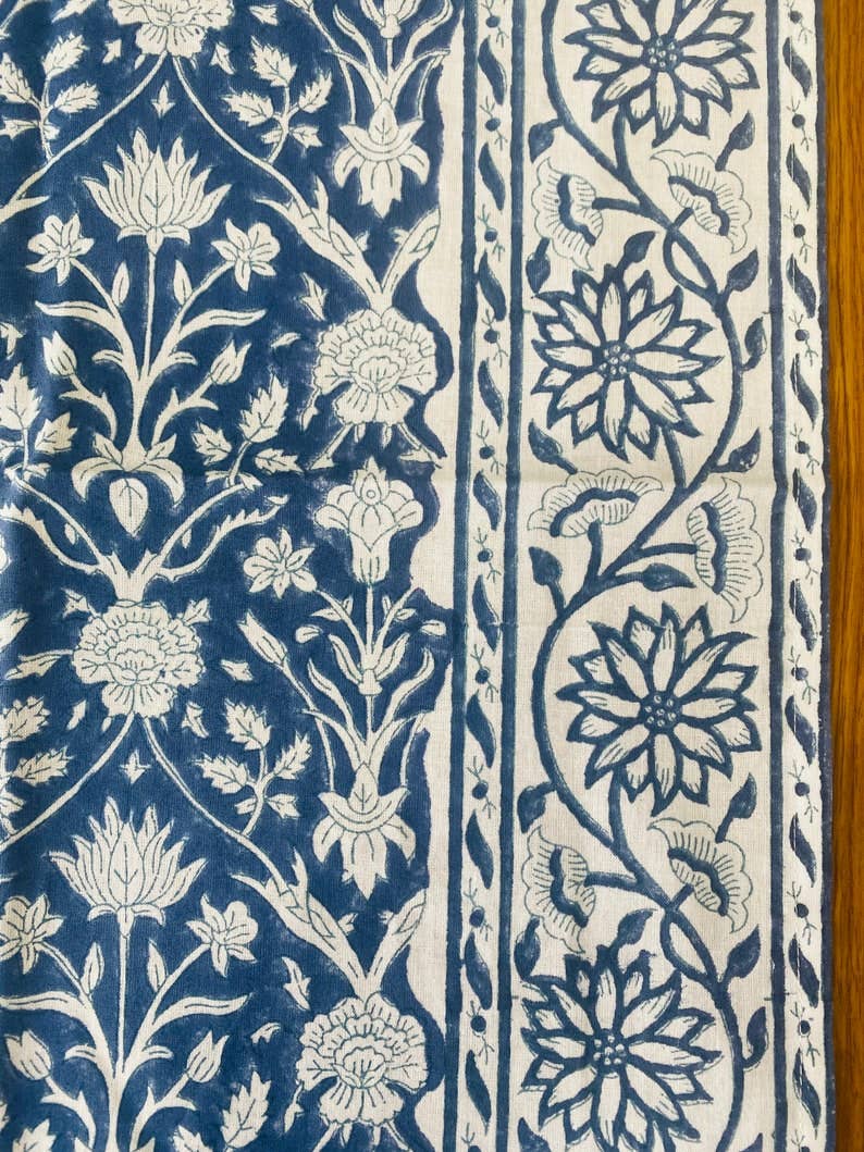 Fabricrush – wholesale Löpare – Mörkblå indisk blommig handblocktrycksbordslöpare6