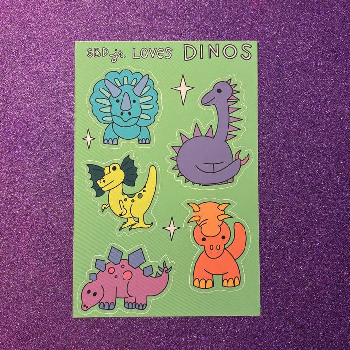 We Love Dinos Sticker Sheet for wholesale by Galaxy Brain Design