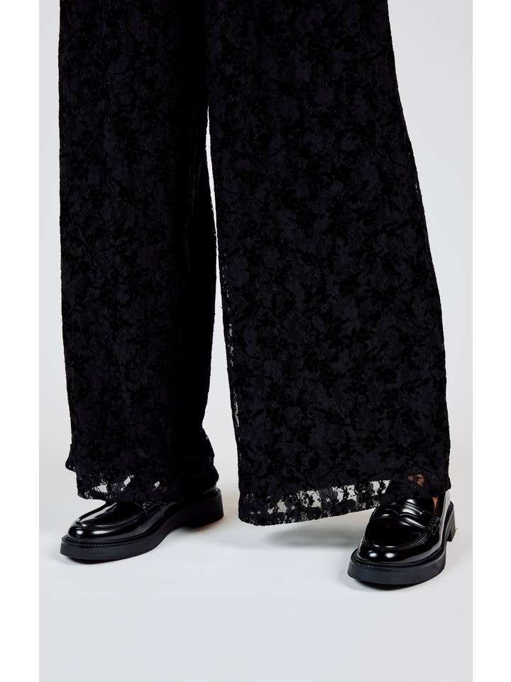 Sadie & Sage – Engroshandel Bukser - Dame – At Dusk Velvet Lace Bukser med brede ben: SORT15