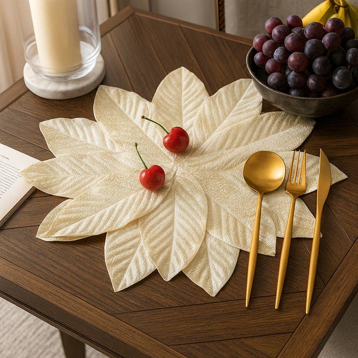 Champagne Shimmery Flower 14" Placemat for wholesale by Fennco Styles