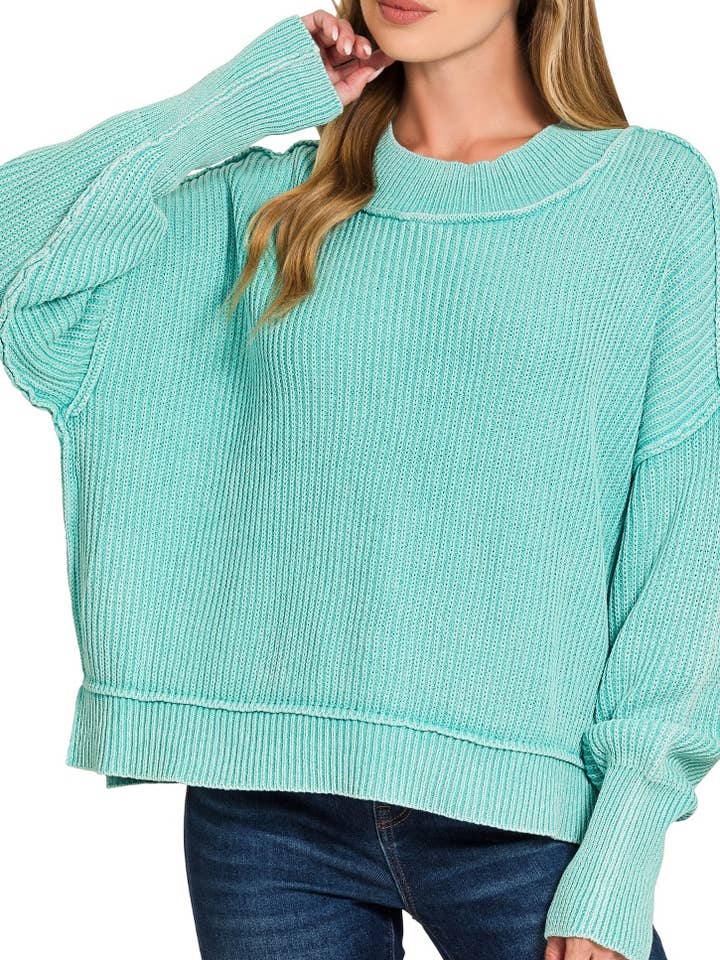 Washed Side Slit Oversized Cropped Sweater for wholesale by Vanilla Monkey