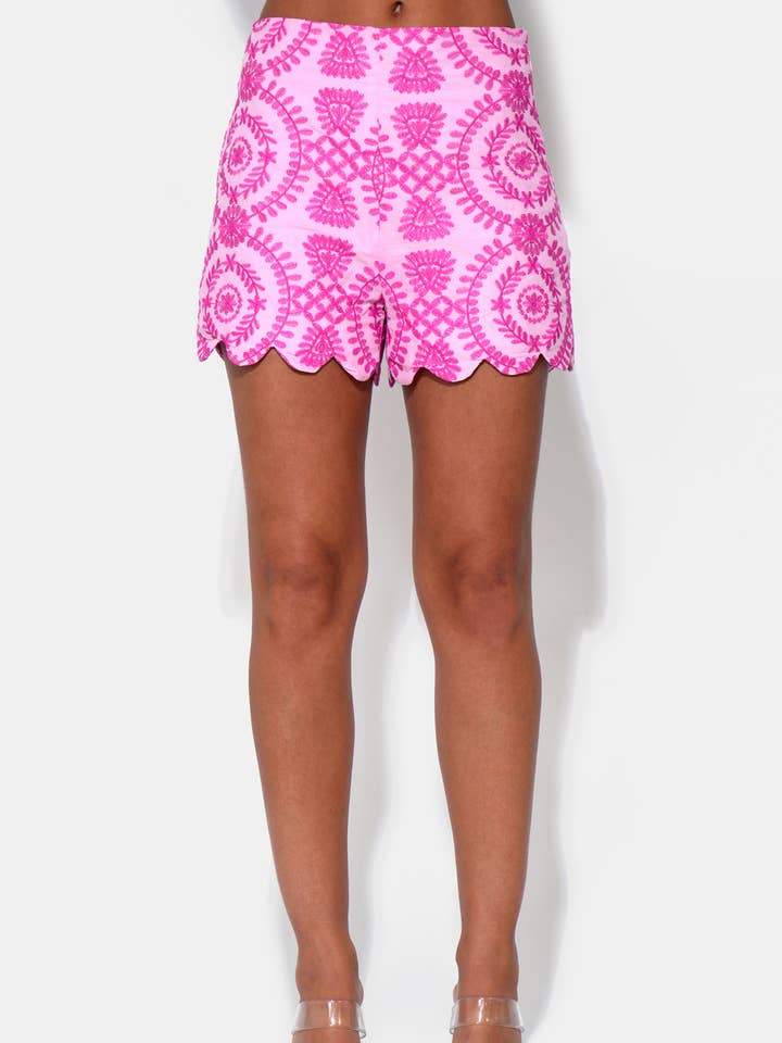 Rose Embroidery Scallop Shorts for wholesale by Adelyn Rae