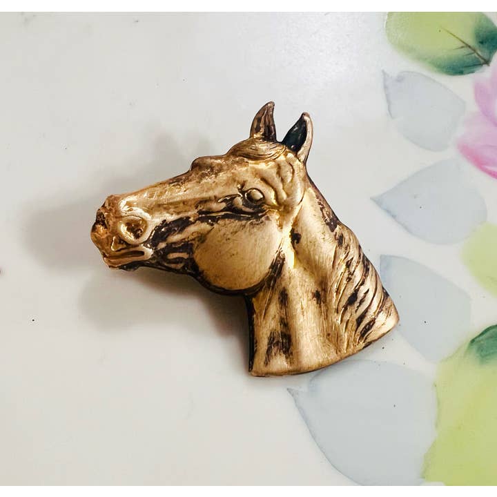 Vintage Bliss - Wholesale Brooch - Brass Patina Western Horse Head Hat Pin Hat Bar 3