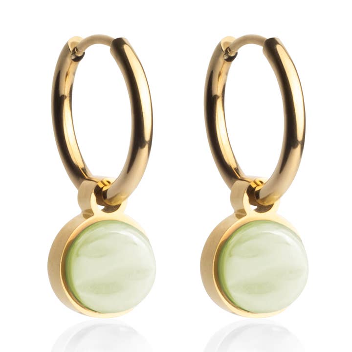 Mix & Match hoop earrings with pendant • gold/may green • 16 mm for wholesale by ALEXASCHA
