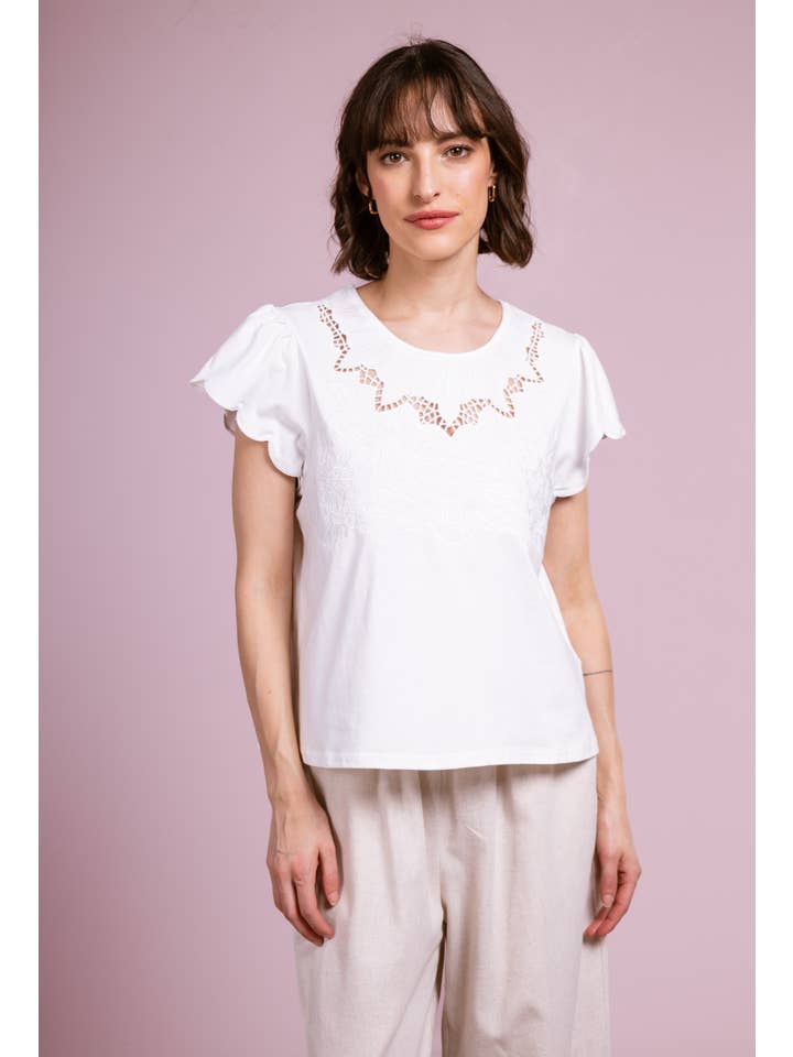 Cherry Paris - Vendita all'ingrosso Maglietta - Donna - T-shirt Liz con collo ricamato - IXJ2510213