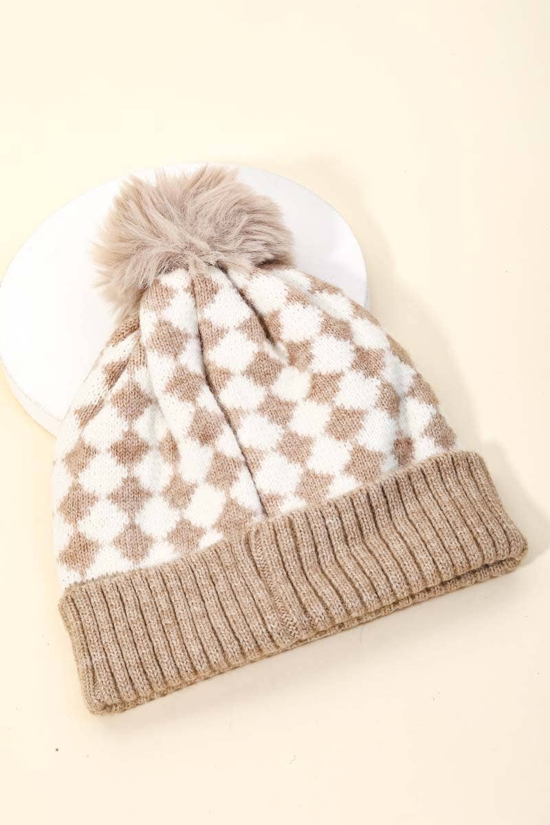 Anarchy Street - Wholesale Beanie - Women's - Checkered Pattern Pom Beanie3