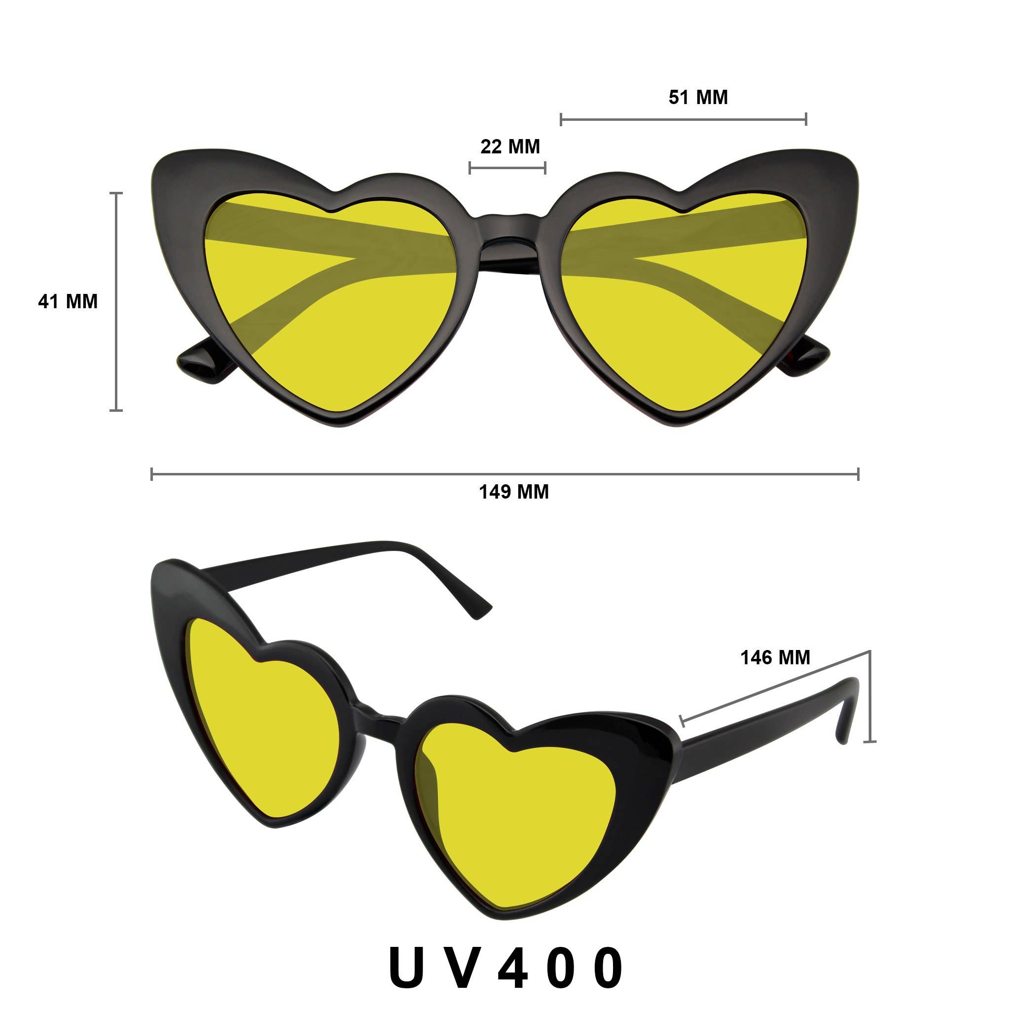 Emblem Eyewear - Wholesale Zonnebril - Dames - Zonnebril met kattenoog in hartvorm, retro festivalstijl met gekleurde glazen, zwart15