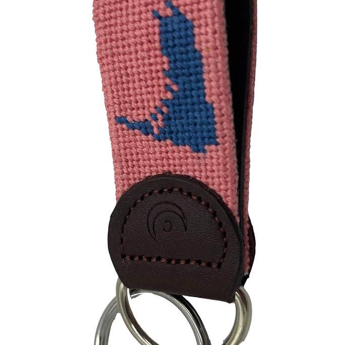 Key Fob - Nantucket Red and Blue Hand-stitched Needlepoint for wholesale by Charleston Belt