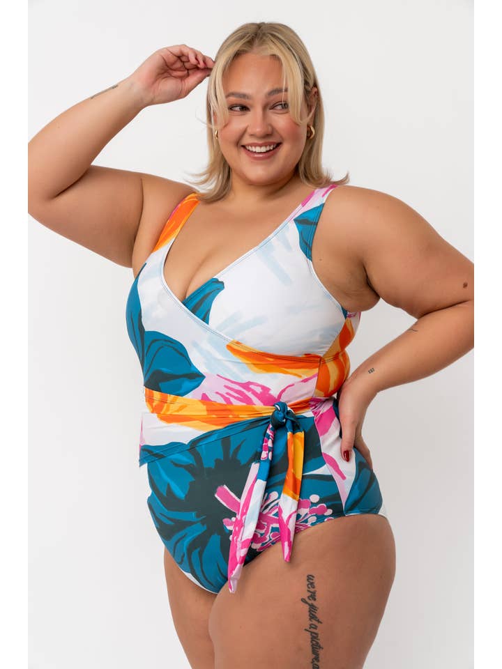 Coral Reef Swim - Wholesale One Piece Swimsuit - Women's - Floral Fusion Wrap Front One Piece9